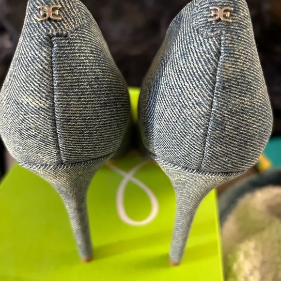 Sam Edelman Denim Pointed-Toe Beaded Stiletto Heels - Blue - Picture 4 of 7